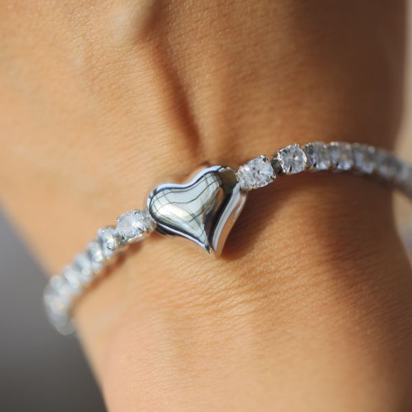 Silver Heart Stone Tennis Bracelet