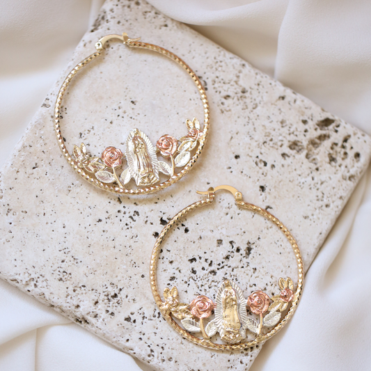 Rose Garden Virgin Mary Hoop Earrings