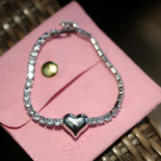 Silver Heart Stone Tennis Bracelet