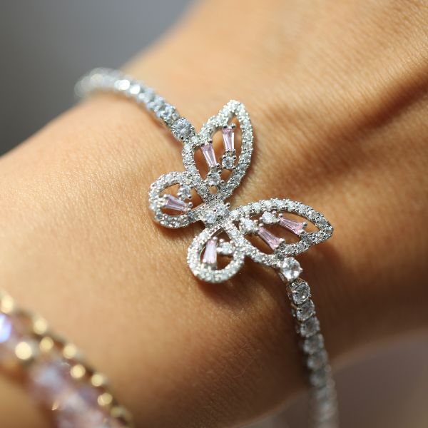 Silver Butterfly Stone Tennis Bracelet