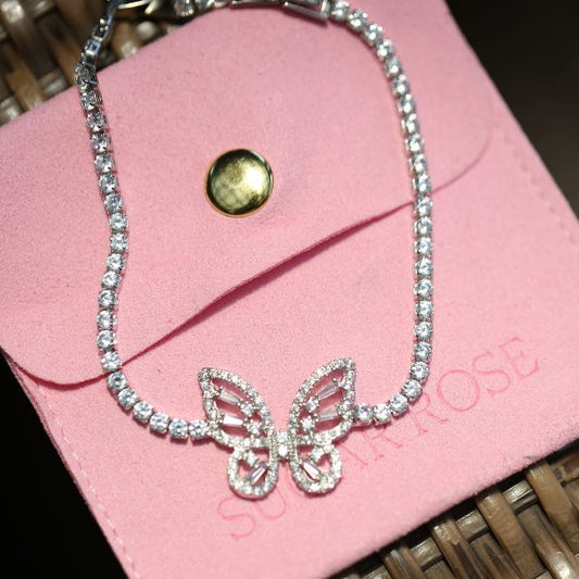 Silver Butterfly Stone Tennis Bracelet