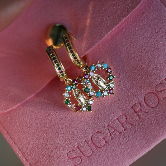 MultiColor Drop Virgencita Hoop Earrings