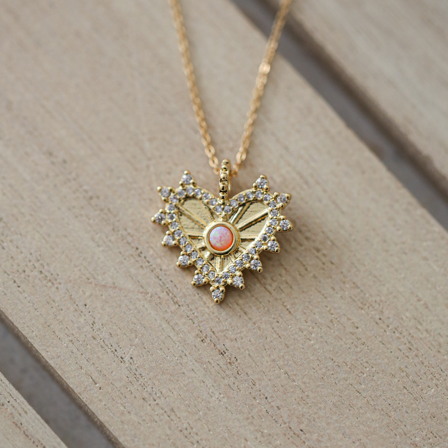 Pink Opal Heart Pendant Necklace