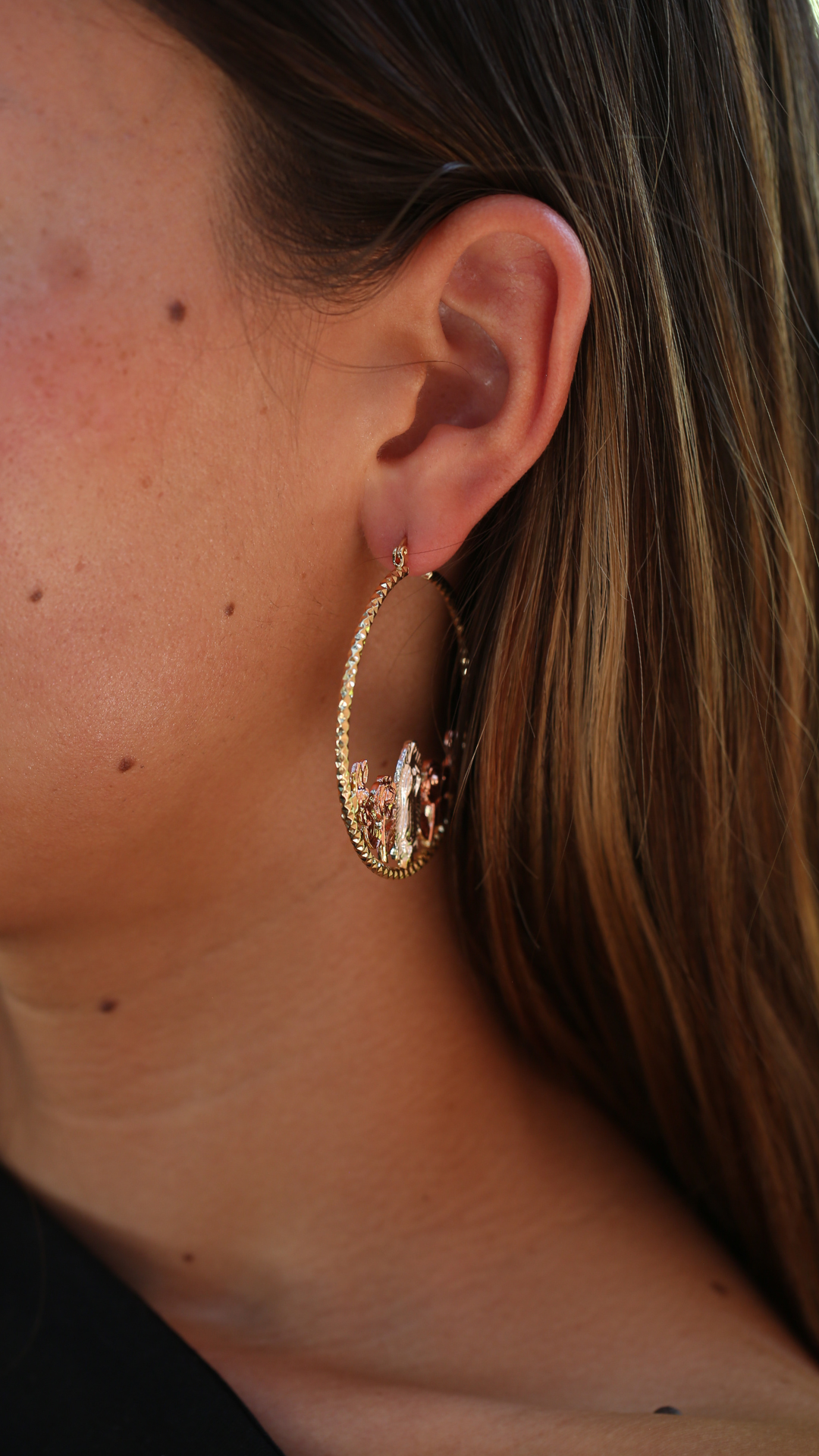 Rose Garden Virgin Mary Hoop Earrings