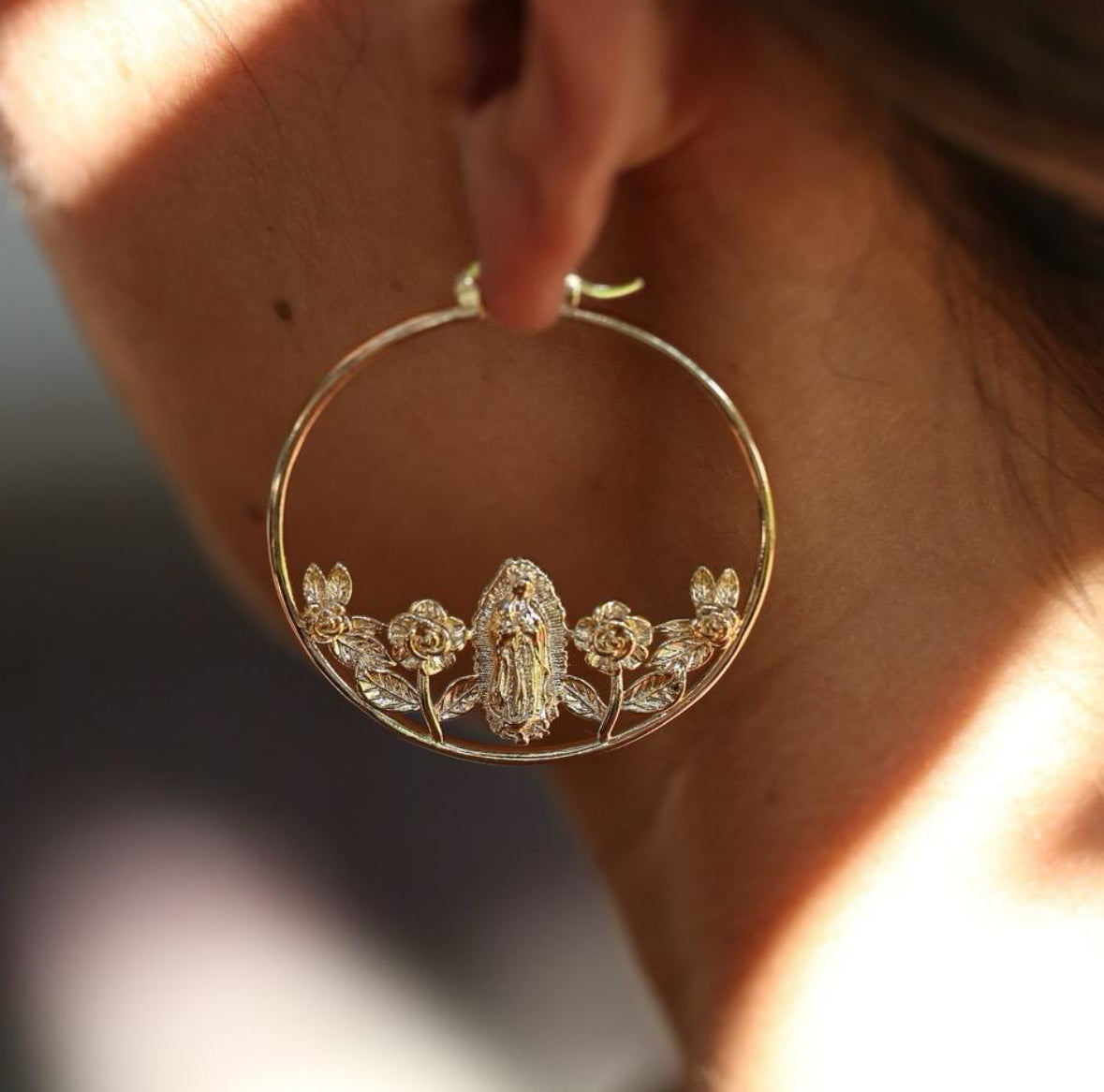 Rose Garden Virgencita Hoop Earrings