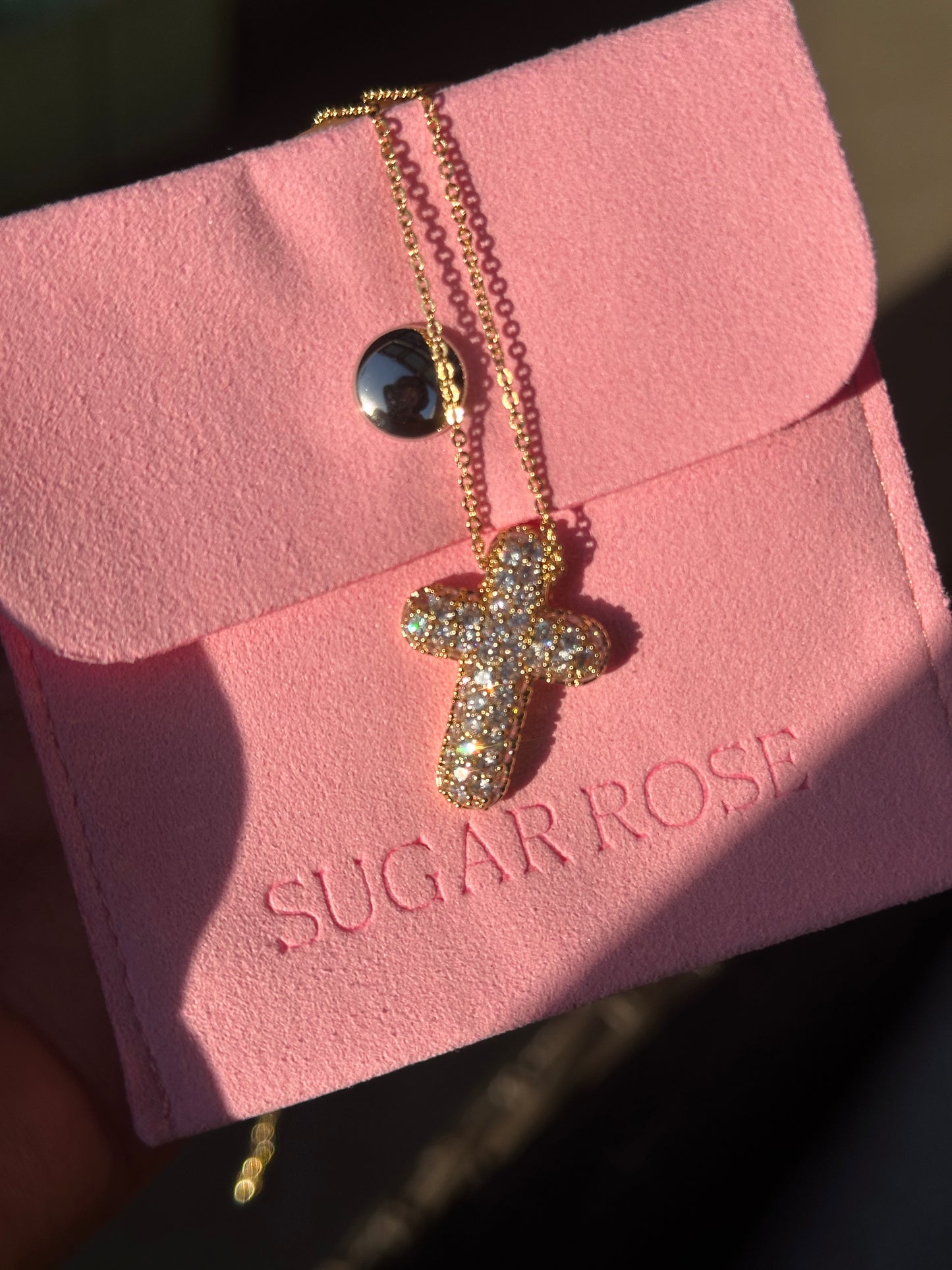 Bubble Cross Necklace - Sugar Rose