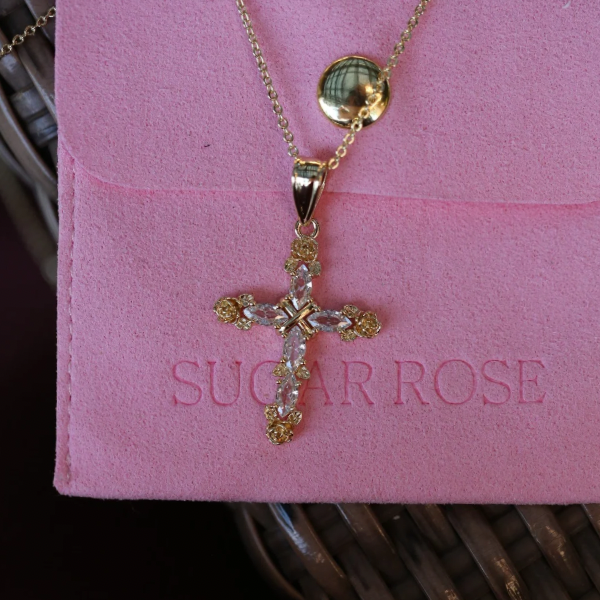 Gold Rose Cross Necklace