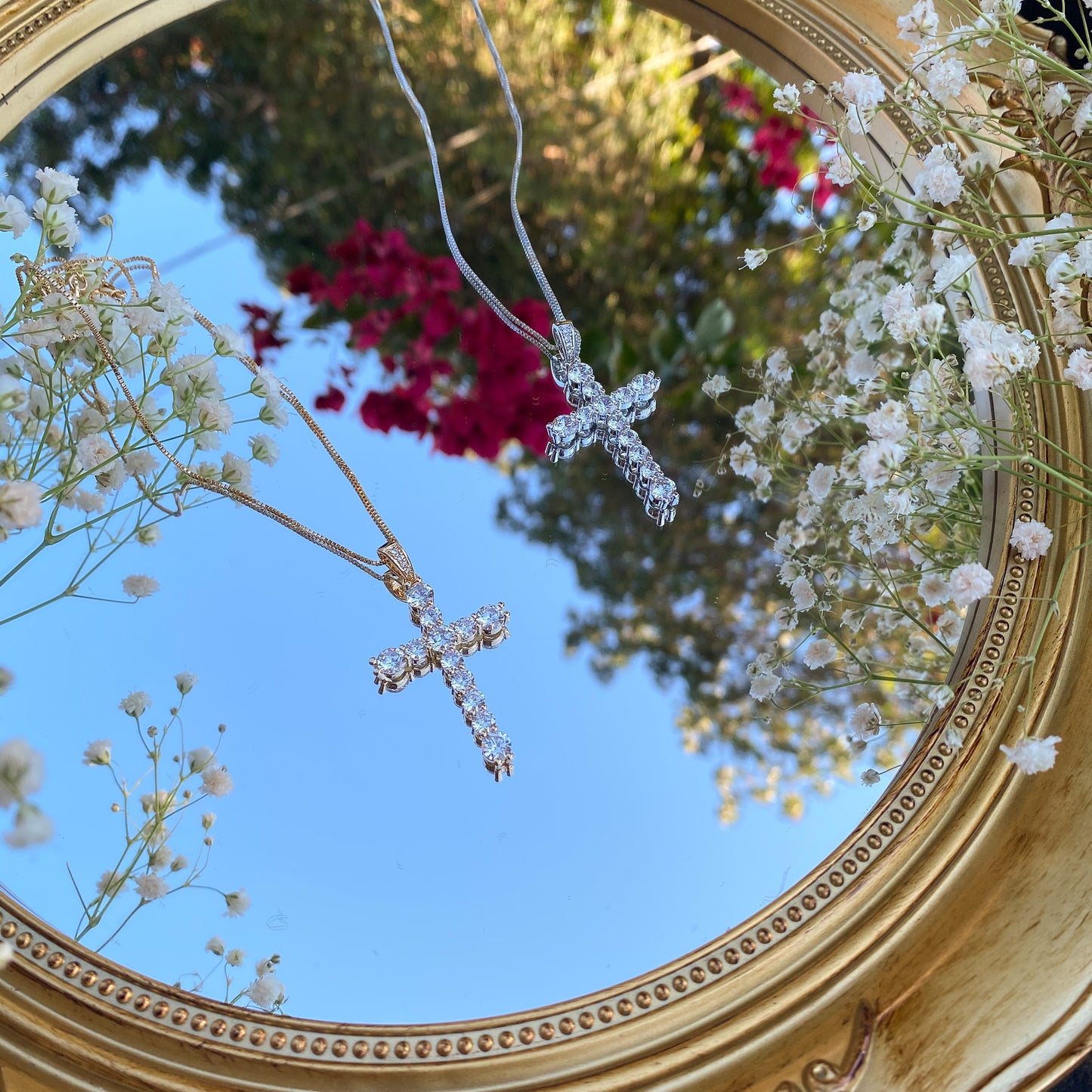 NEW Large Cross Necklace/ Gold Dipped/ Cubic Zirconia