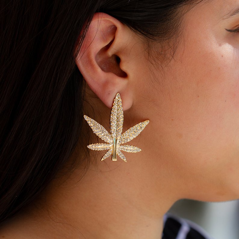 Cannabis Drop Rhinestone Earrings - Sugar Rose