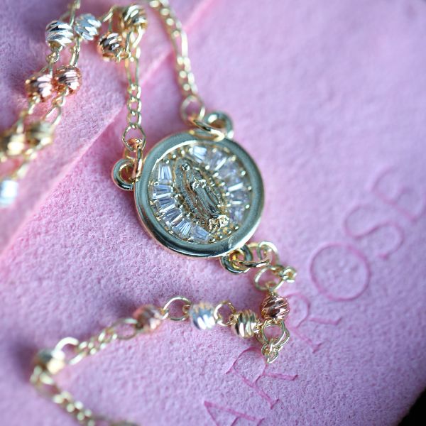 Multi-Color Gold Filled Virgencita Rosary Necklace - Sugar Rose