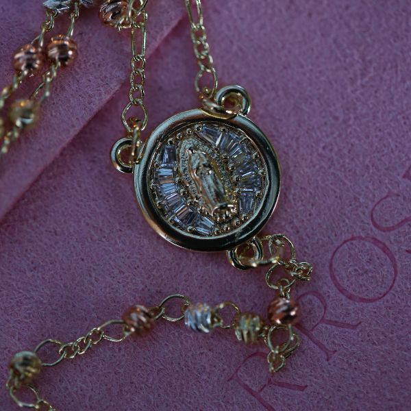 Multi-Color Gold Filled Virgencita Rosary Necklace - Sugar Rose