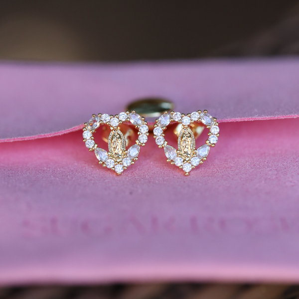 Dainty Virgencita Heart Stud Earrings