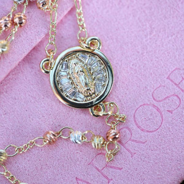 Multi-Color Gold Filled Virgencita Rosary Necklace - Sugar Rose