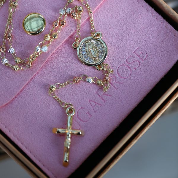 Multi-Color Gold Filled Virgencita Rosary Necklace - Sugar Rose