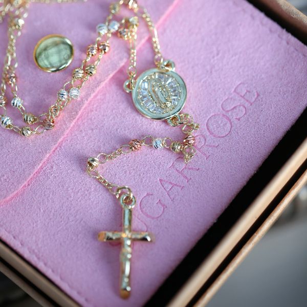 Multi-Color Gold Filled Virgencita Rosary Necklace - Sugar Rose