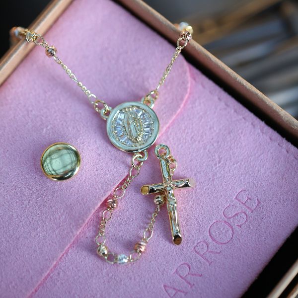 Multi-Color Gold Filled Virgencita Rosary Necklace - Sugar Rose