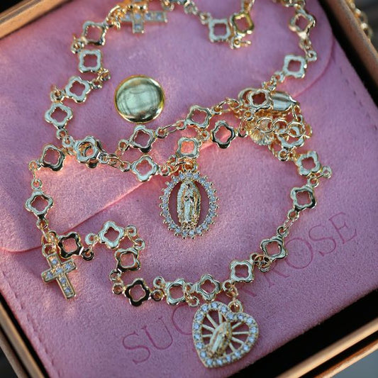 Dainty Virgencita Cross Flower Bracelet