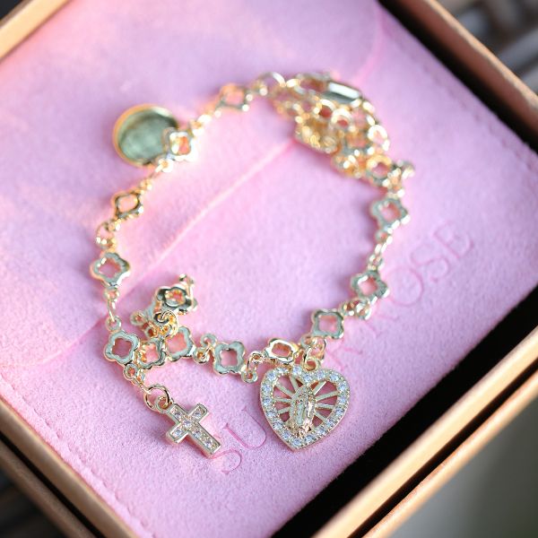 Dainty Virgencita Cross Flower Bracelet