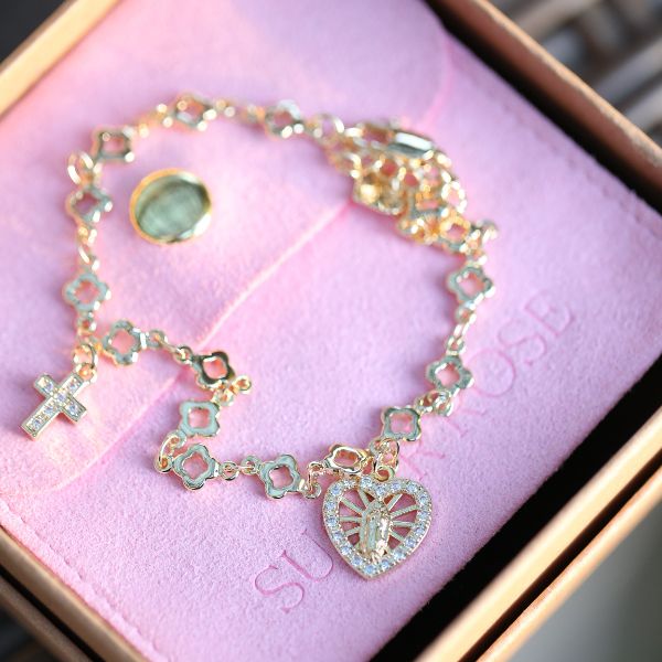 Dainty Virgencita Cross Flower Bracelet