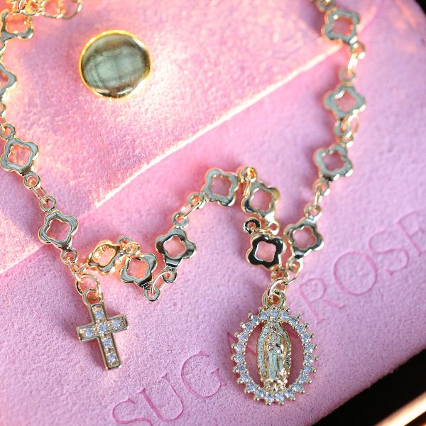 Dainty Virgencita Cross Flower Bracelet