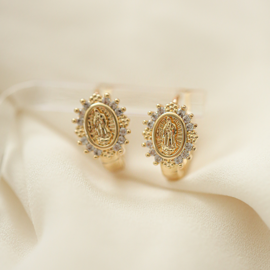 Mini Virgin Mary Hoop Earrings