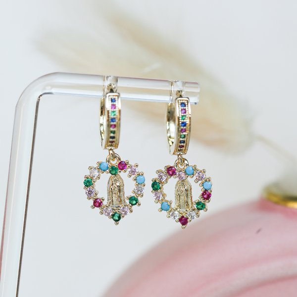 MultiColor Drop Virgencita Hoop Earrings