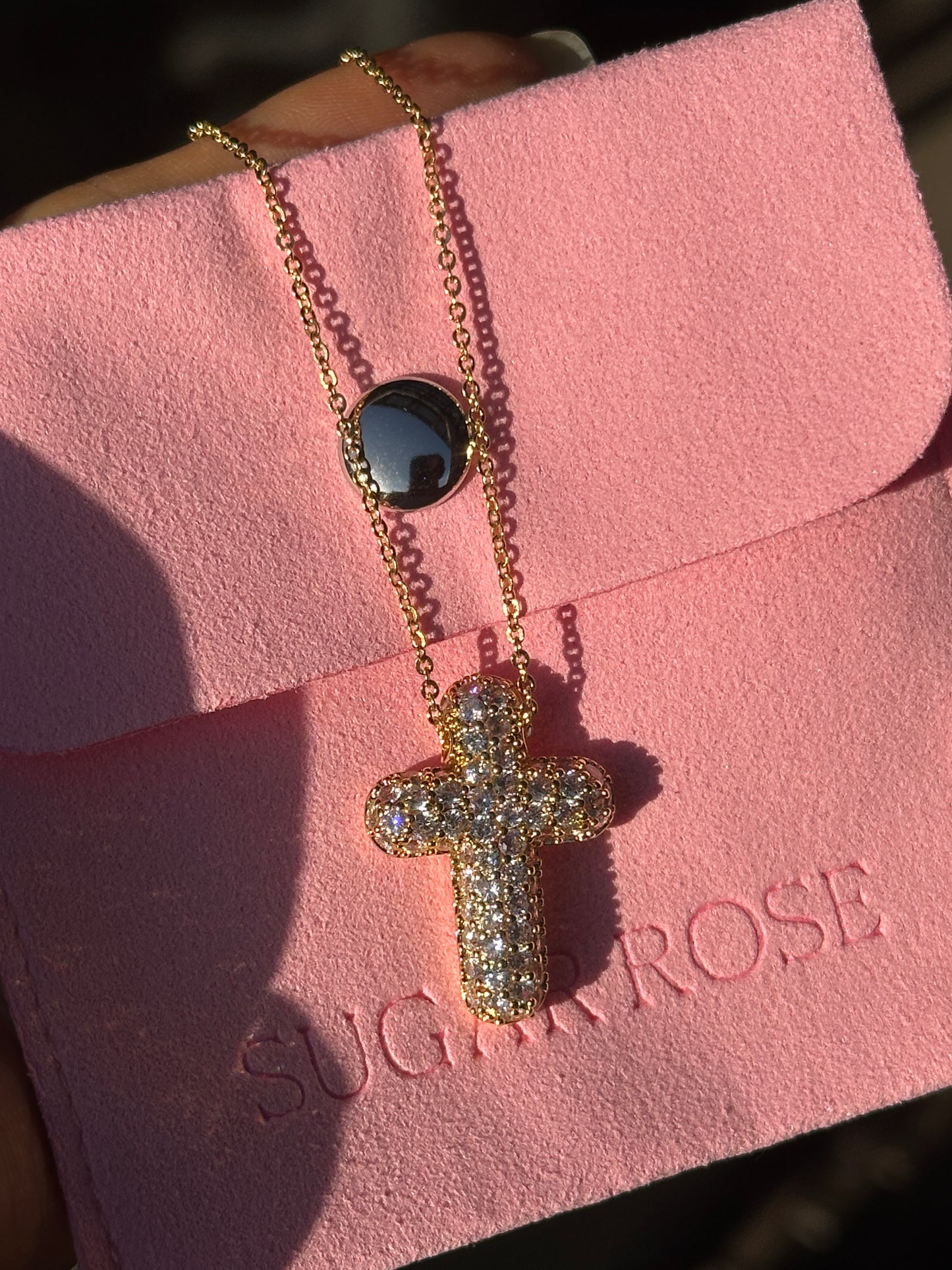 Bubble Cross Necklace - Sugar Rose