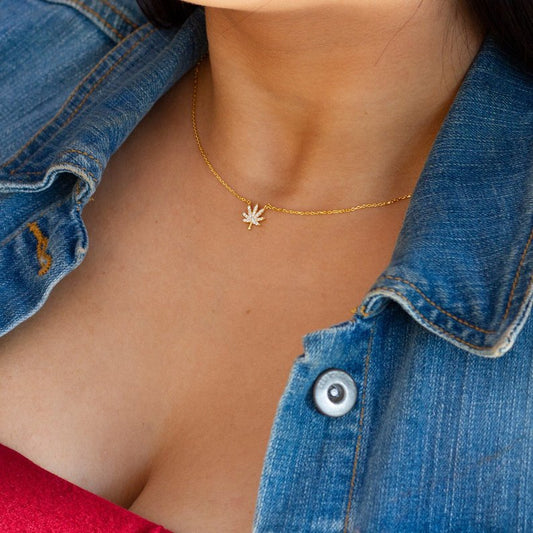 Gold Cannabis Dainty Necklace - Sugar Rose