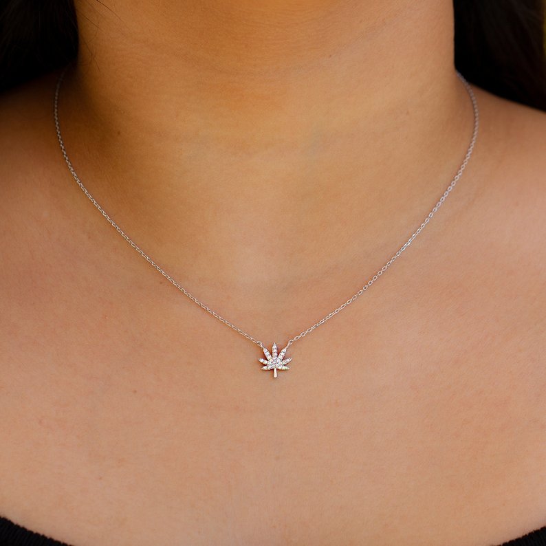 Dainty Silver Cannabis Necklace - Sugar Rose